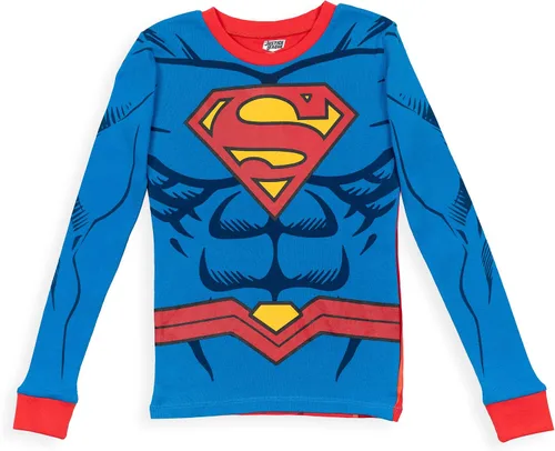 Vista 3 de DC Comics Justice League Batman Superman - Conjunto de pijama de 2 piezas camiseta de manga larga y pantalones