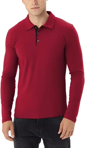 Vista 3 de Aiyino Camisas polo de manga cortalarga para hombre, estilo casual, ajustadas, básicas, de algodón