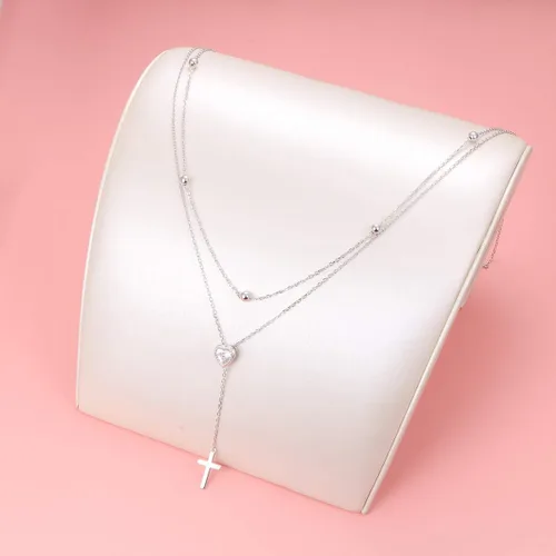 Vista 3 de FLYOW Collar en capas de plata de ley S925 con lágrima, doble gargantilla Y Lariat, collar de cadena larga, regalos de cumpleaños y Navidad