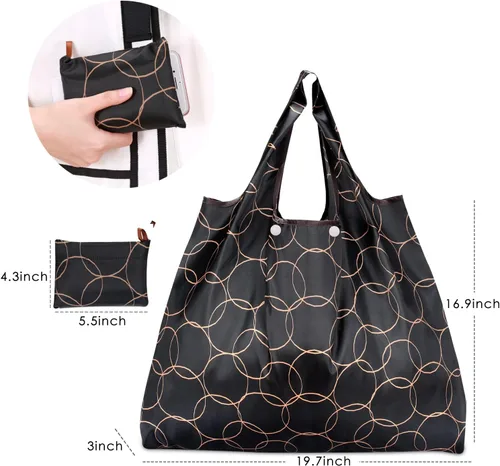 Vista 2 de Kingmas - Bolsas reutilizables para alimentos, plegables, ecológicas, aptas para el bolsillo, lavables, impermeables, de nailon, bolsas con asa