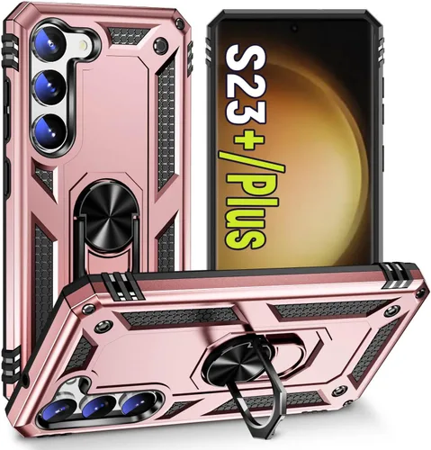 Vista 10 de Funda protectora diseñada para Galaxy S23 con soporte, a prueba de caídas militares, a prueba de golpes, a prueba de polvo, para Samsung S23, rosa