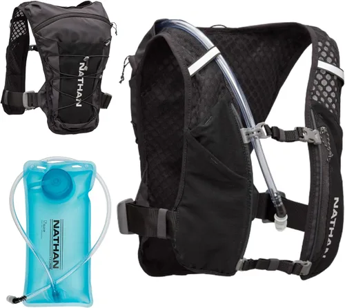 Vista 18 de Nathan QuickStart - Chaleco de hidratación con vejiga o frascos, bolsillos de almacenamiento, tela transpirable que absorbe la humedad, correas