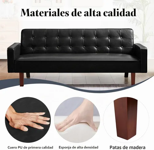 Vista 5 de Sofá de piel sintética, moderno sofá de mediados de siglo con espuma viscoelástica, cómodo sofá de 3 plazas para espacios pequeños, sala de estar