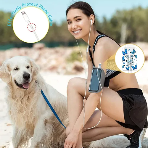 Vista 5 de Lindos protectores de cable para iPhone Funda de carga bonita elegante patrón de mariposas azules diseño único cable de datos cargador de línea
