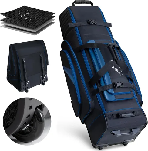 Vista 9 de UNIHIMAL Funda para bolsa de viaje de golf con ruedas, material 1680D con cabeza acolchada y detalles de cuero, bolsas de golf plegables