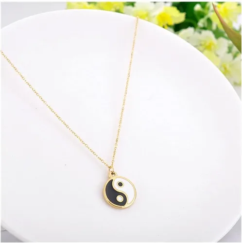 Vista 4 de Collar con colgante de Yin Yang de oro y plata para parejas