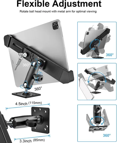 Vista 3 de Base de taladro antirrobo resistente para tableta, soporte para tablero de automóvil para camiones/vehículo con cerradura de seguridad y llave
