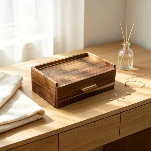Vista 6 de Multi Compartment Organizer Wooden Tea Organizer Storage Box Desktop Drawer Tray Tea Box With Drawer Wood Suitable for tea lovers’ counters home