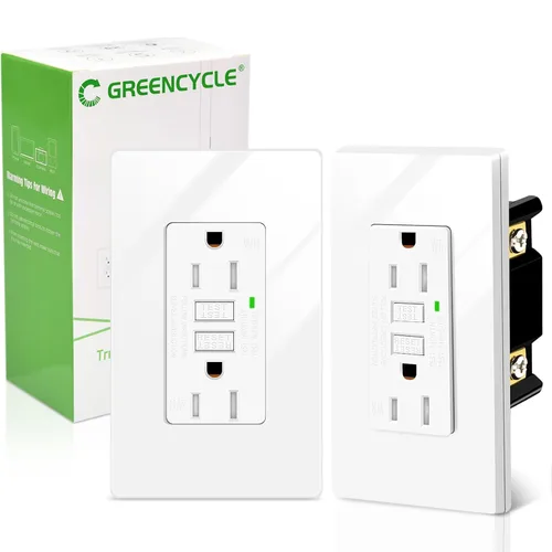 Vista 13 de Greencycle Toma GFCI de 15 amperios con puertos USB C y USB A, 1 unidad de toma eléctrica GFCI de prueba automática con USB, con indicador LED
