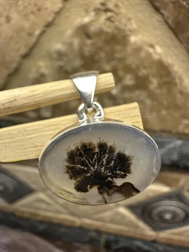 Vista 3 de Rare Scenic Dendritic Agate 925 Solid Sterling Silver Pendant 25mm