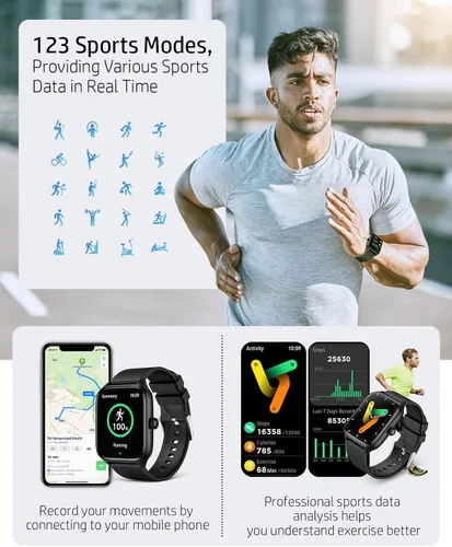 Vista 7 de Reloj inteligente para hombres y mujeres, reloj GPS de 1.96 pulgadas con más de 120 modos deportivos, presión arterial/frecuencia cardíaca/oxígeno