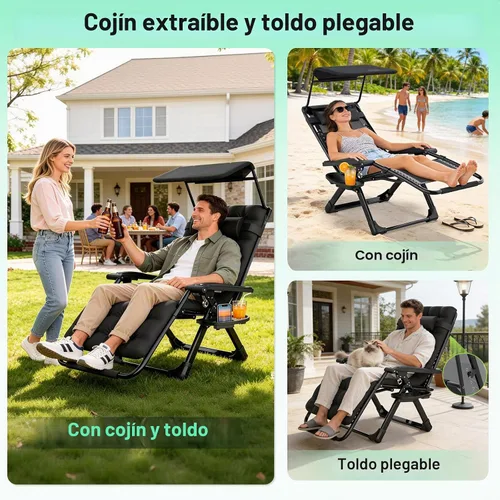Vista 3 de Suteck Silla de gravedad cero con toldo, sillas reclinables para exteriores