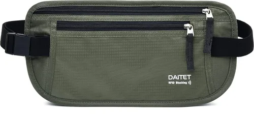 Vista 79 de DAITET Cinturón de dinero, soporte para pasaporte, cartera de viaje oculta segura con bloqueo RFID, riñonera encubierta (negro), Negro, Rfid