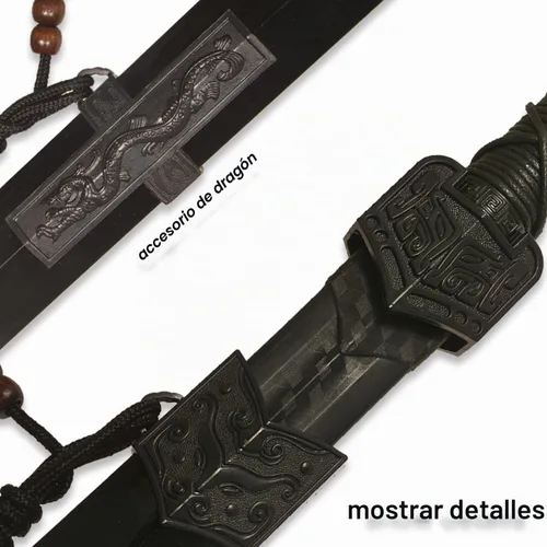 Vista 3 de 39" Plastic Martial Arts Polypropylene Training Katana Practice Sword, Black Chinese Tang Dynasty Style Dragon Pattern Decorated Sword with Scabbard