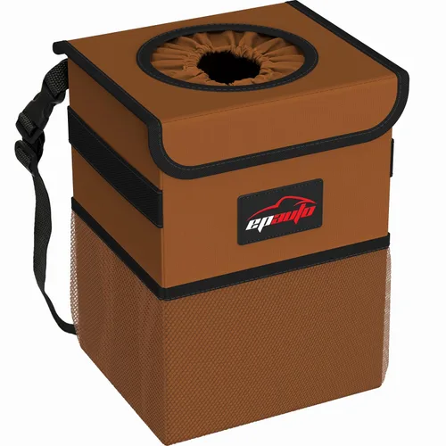 Vista 11 de EPAuto Bote de basura impermeable para automóvil con tapa y bolsillos, 2.5 Negro