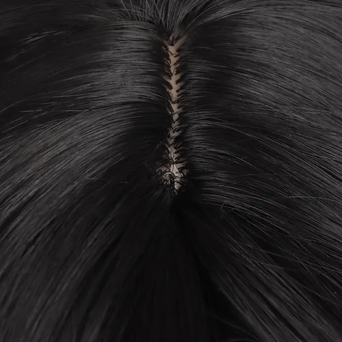 Vista 6 de Peluca para cosplay, disfraz de anime, pelo largo, cabello ondulado negro con flequillo y para mujer, fiesta familiar de Halloween Isolda