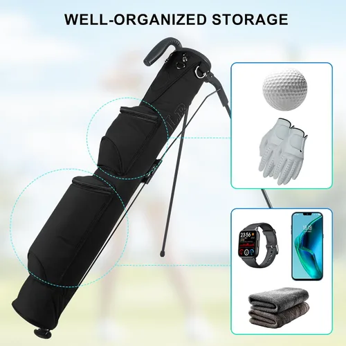 Vista 5 de Bolsa de golf ligera, fácil de llevar, pequeña bolsa de golf con divisores de longitud completa de 2 vías y bolsillos, para el campo de prácticas