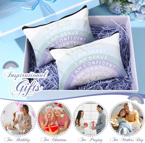 Vista 5 de Chunful 10 Piezas Bolsas de Maquillaje de Lona Inspiradoras para Mujeres Regalo de Graduación Bolsas de Cosméticos de Lona Arcoíris a Granel