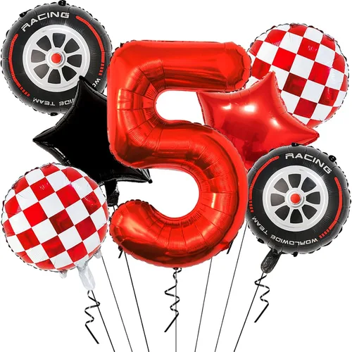 Vista 11 de Globos de auto de carreras para decoración de cumpleaños – Globos rojos de Mylar número 1 de 40 pulgadas – Globos rojos de aluminio rojo