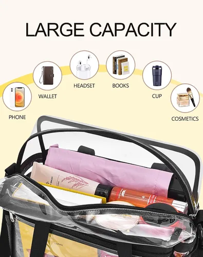 Vista 6 de Lyingflat Bolsa transparente para eventos de estadio - 12x6x12, bolsa de deporte transparente con correas reforzadas para el hombro