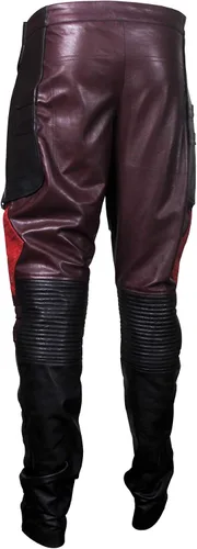 Vista 4 de Red Biker Leather Jacket Mens Costume CoatPants Distressed Maroon Leather Jacket for Motorcycle Cosplay