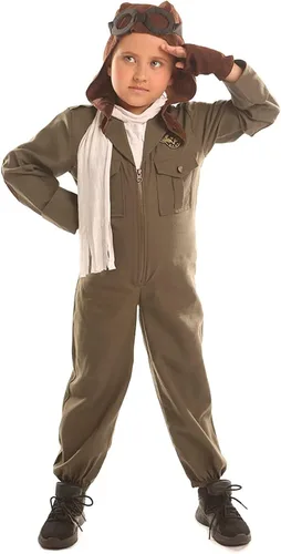 Vista 3 de Disiao Disfraz de piloto del ejército para niños y niñas, trajes de Halloween para cosplay