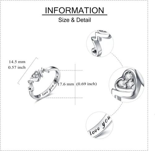 Vista 4 de YFN - Anillos de plata de ley 925 para mamá y madre