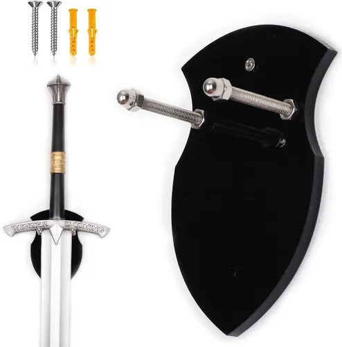 Vista 6 de WANLIAN Estante de espadas montado en la pared, soporte vertical de una sola espada con gancho universal para espada, hacha, espadas de anime, negro