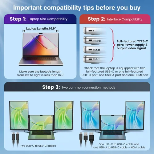 Vista 6 de FLYTOCCA Extensión de Pantalla para Laptop de 16 Pulgadas, Monitor Portátil FHD de 1200P Actualizado con Pantalla de Relación de Aspecto 16:10