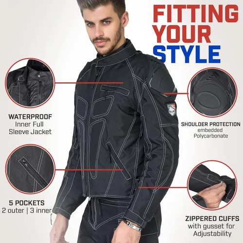 Vista 4 de WICKED STOCK Chaqueta de motocicleta para hombre, motociclismo, deportes de potencia, equipo de equitación, motocross, carreras, aventura