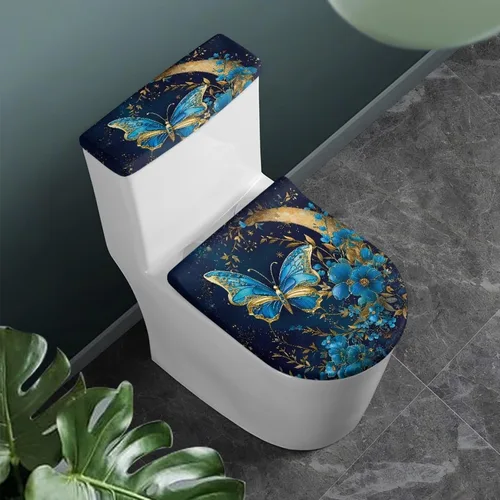 Vista 43 de Flashideas Juego de cubierta para tanque y tapa de inodoro con estampados de patas de perro coloridas - Elástico, se adapta a la mayoría de tanques