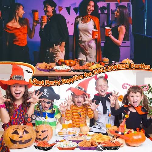 Vista 6 de Yinkin 100 bandejas de papel de Halloween para alimentos, bote de comida