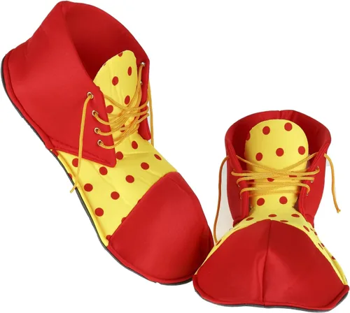 Vista 3 de BinaryABC Zapatos de payaso para disfraz de Halloween, accesorios de disfraz de payaso (rojo amarillo)