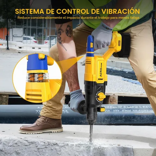 Vista 6 de Martillo perforador SDS-Plus inalámbrico para batería de 20V de Dewalt, motor sin escobillas, embrague de seguridad, 4 funciones, luz LED
