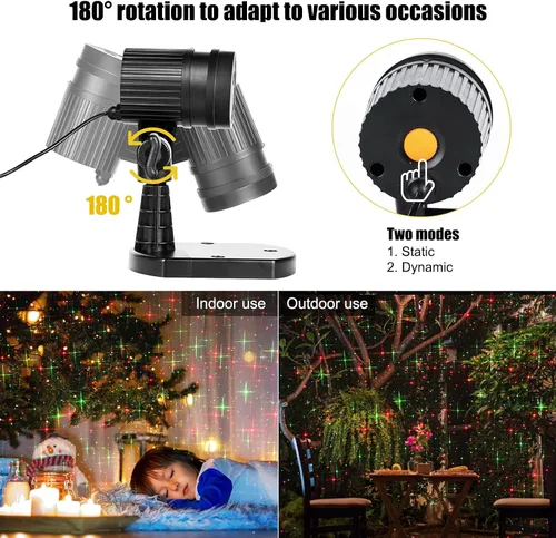 Vista 5 de Proyector de Navidad, luces láser para exteriores, luz de proyección estrellada roja y verde, 3 modos de funcionamiento, impermeable, enchufe, luces