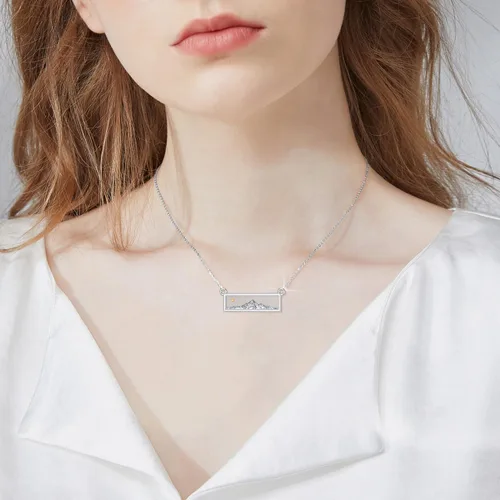 Vista 4 de PROESS Collar de plata de ley con diseño de cadena de montañas con motivos de fe, montañas, pandente, naturaleza, aventura, joyería para mujeres
