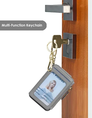 Vista 15 de Cartera con llavero, tarjetero con bloqueo RFID de piel, funda para tarjetas de crédito con cremallera para mujer