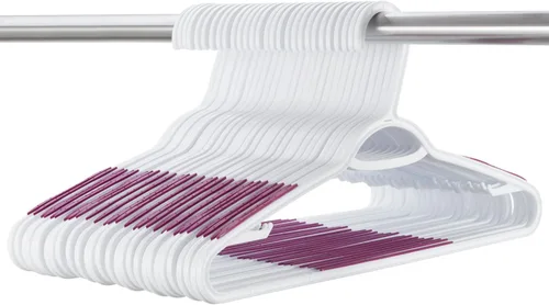 Vista 3 de Paquete de 30 perchas de plástico flexibles, ligeras, antideslizantes, para ropa, trajes, color morado