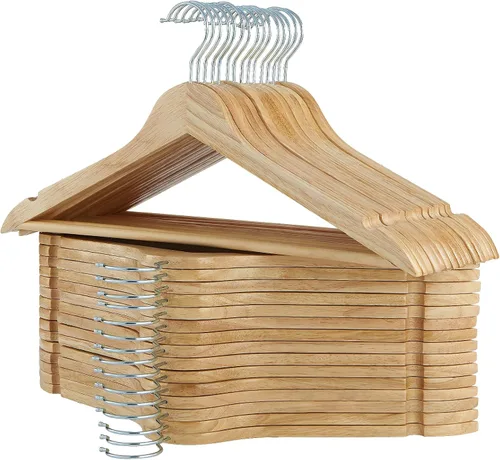 Vista 16 de Paquete de 20 perchas de madera con acabado extra suave, muescas cortadas con precisión y gancho giratorio cromado, perchas de madera para camisa