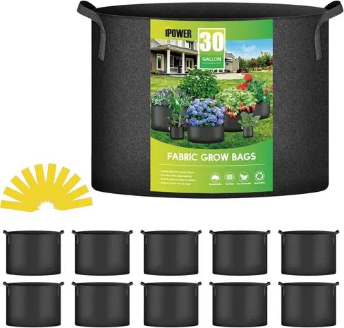 Vista 13 de iPower Paquete de 24 bolsas de cultivo de aireación gruesa de 7 galones, macetas de tela no tejida con asas de correa, contenedor para jardinería