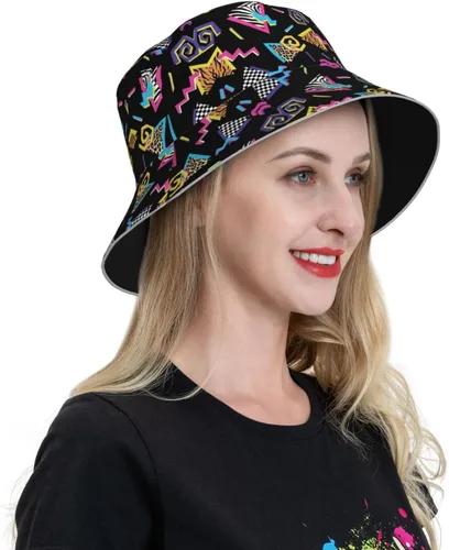 Vista 4 de Sombrero de pescador retro de los años 80 y 90 para hombres y mujeres, divertido sombrero de pesca de playa de verano, plegable, sombrero