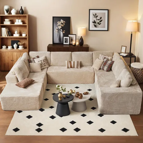 Vista 57 de HOOOWOOO Cloud - Sofás seccionales para sala de estar, sofá modular sin montaje, 110 x 79 pulgadas, de pana afelpada, juego de sofá grande