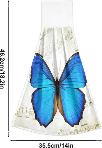 Vista 3 de Blue Butterfly Retro Musical Notes Hanging Kitchen Towel Set of 2, Lightweight Soft Quick Dry Decorative Hanging Kitchen Towels, 18.2 x 14 Inch