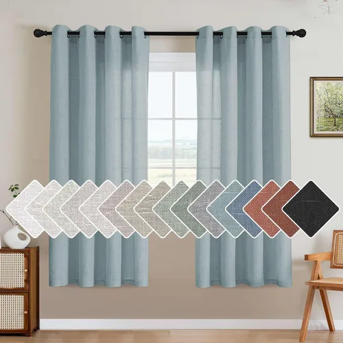 Vista 24 de H.VERSAILTEX Elegant - Cortinas texturizadas de lino natural mezclado con eficiencia energética, filtrado de luz, con ojales de níquel