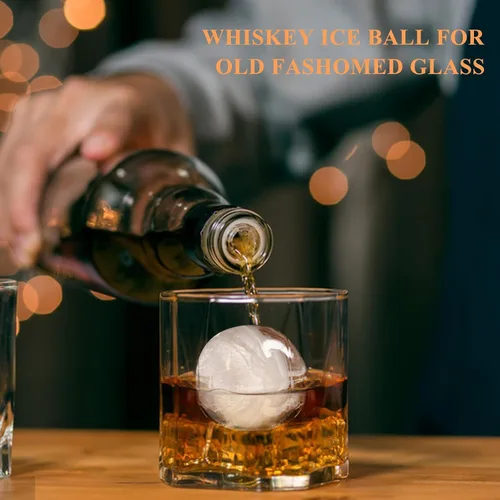 Vista 3 de Molde para cubitos de hielo para whisky, 2 x 8 cubos de hielo de whisky de 1.8 pulgadas, bandeja circular para cubitos de hielo con tapa