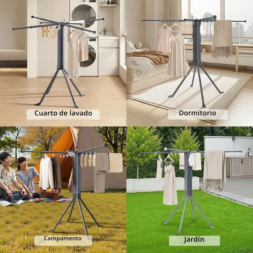 Vista 7 de BIREN Tendedero de Ropa Plegable Extensible Tendedero de Lavandería con 16 Clips Tendedero de Ropa Plegable que Ahorra Espacio para Colgar Ropa