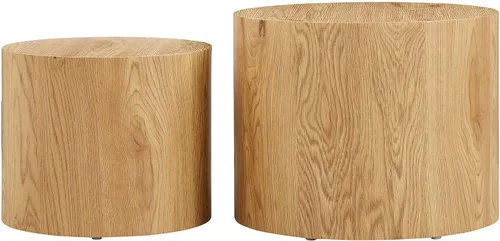 Vista 7 de WILLIAMSPACE Juego de 2 mesas de centro anidables, mesas de centro redondas de madera, mesa moderna circular para espacios pequeños, sala de estar
