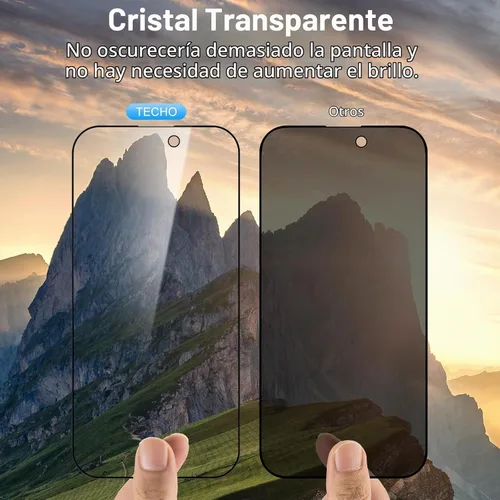 Vista 5 de TECHO Protector de pantalla de privacidad para iPhone 15 Pro Max, película de vidrio templado, cobertura completa de borde a borde, anti espía
