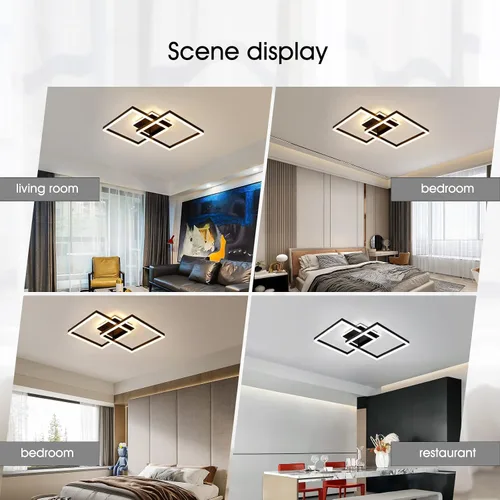 Vista 9 de Lámpara de techo LED moderna, regulable de 2 cuadrados con control remoto, lámpara de techo de metal acrílico empotrada para sala de estar