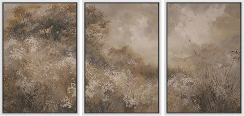 Vista 25 de SIGNFORD - Set de obras de arte en lienzo enmarcado para pared, ilustraciones abstractas de neblina del desierto en tonos neutros beige y marrón